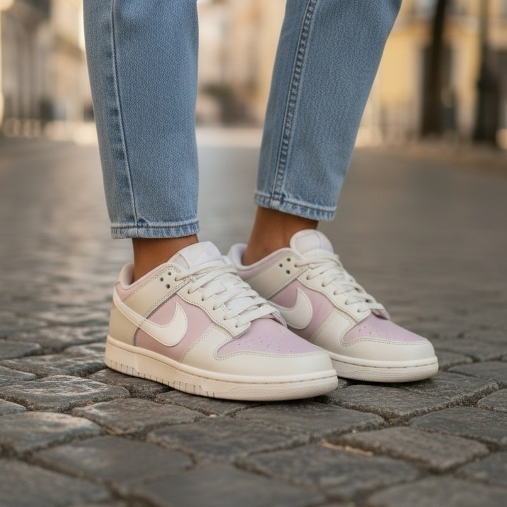 Nike Women's Low-Top Sneakers in Pale Pink and Cream